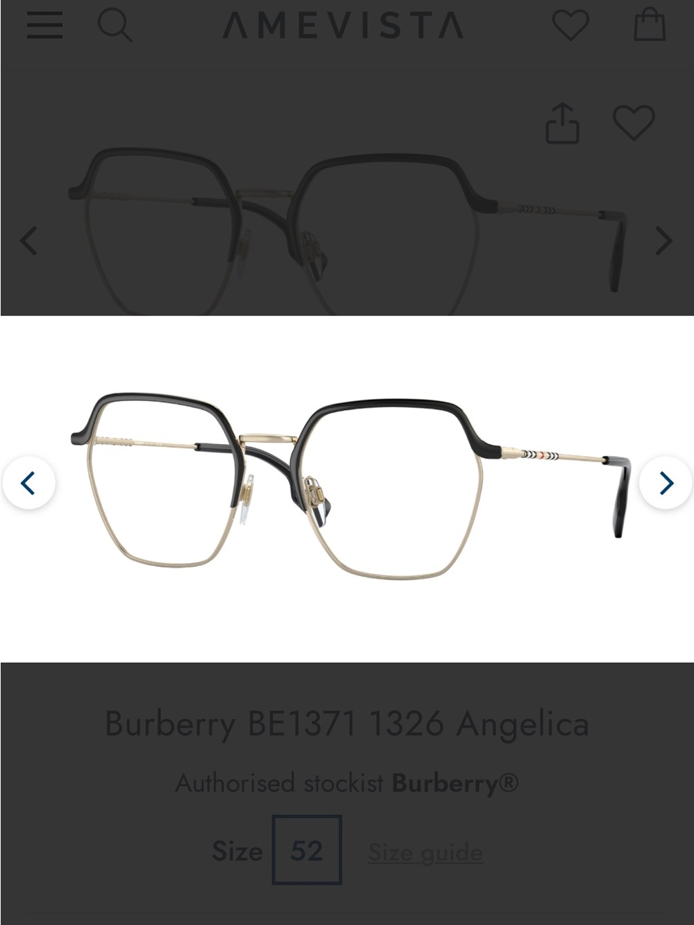 NWB Burberry Angelica BE1371 Black Gold Eyeglasses Frames 52mm